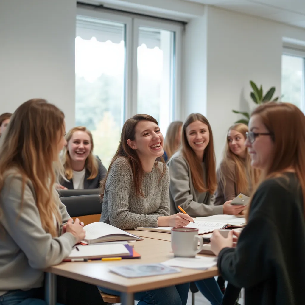 Diverse Gruppe von Studenten lernt in einem modernen Klassenzimmer bei Rerepeating
